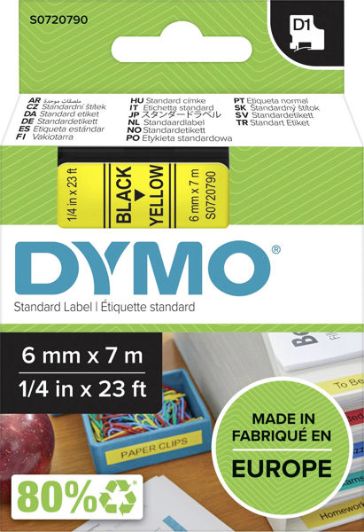 Picture of DYMO D1 LABEL CASSETTE ORIGINAL 43618 6MM BLACK ON YELLOW